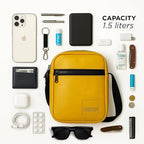 Stylish mustard sling bag with 1.5-liter capacity, featuring organized compartments and durable materials.