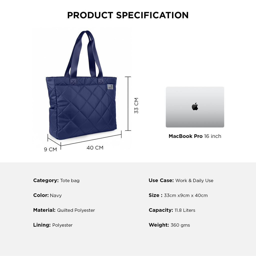 THE AURA - NAVY  QUILTED TOTE BAG