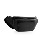 The Blaze black waist bag made from vegan leather, perfect for daily use and stylishly designed as a fanny pack.