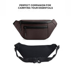 The Blaze waist bag in brown color, made of vegan leather, ideal fanny pack for daily use and carrying essentials.
