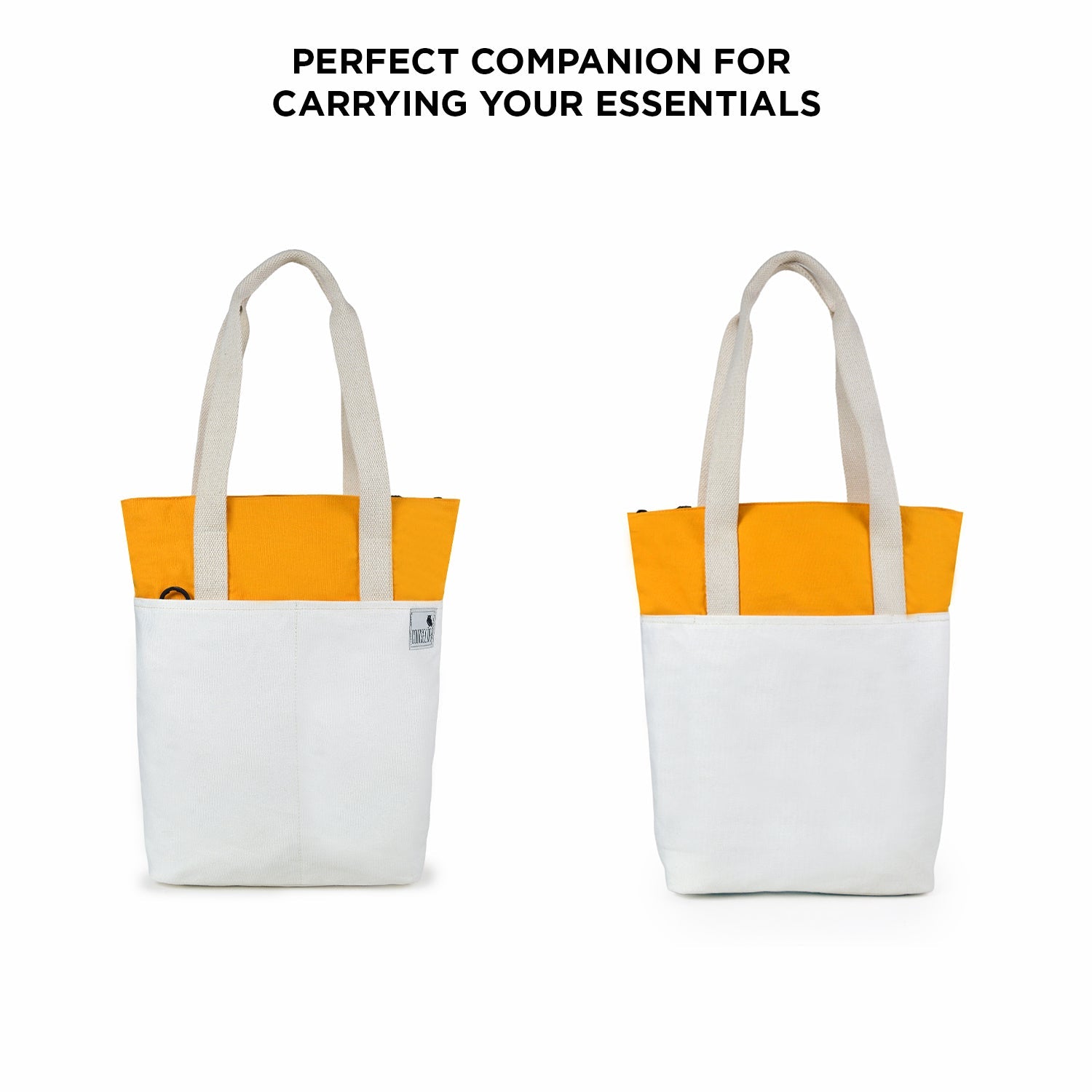 The Skylin tote bag in off-white and yellow, designed for carrying essentials with style and comfort.