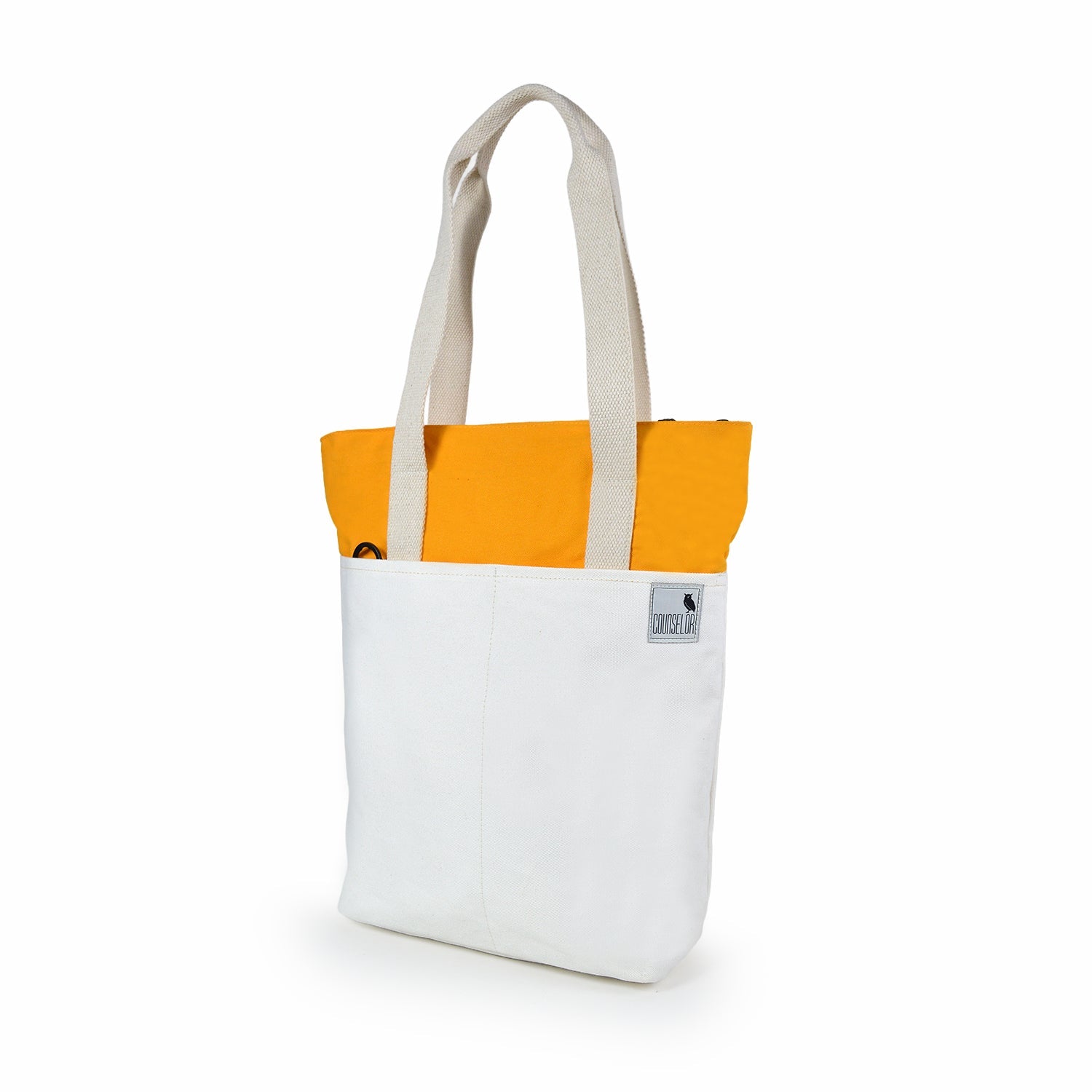 The Skylin offwhite and yellow canvas tote bag, stylish and functional for everyday use.