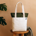 The Skylin tote bag in off-white and army green, showcasing its stylish design and durable canvas material.