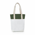 Modern off-white and army green canvas tote bag with dual shoulder straps for versatile everyday use.