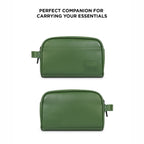 Green toiletry bag - Chic vegan leather design for travel and organization.