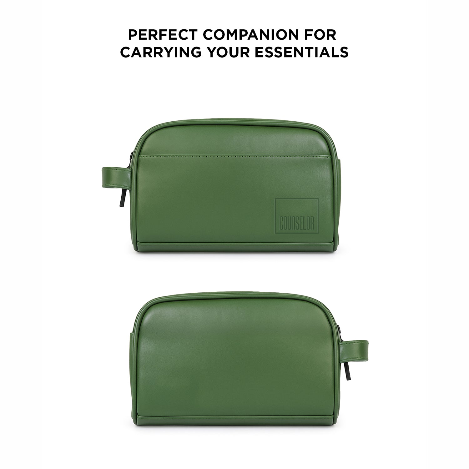 Green toiletry bag - Chic vegan leather design for travel and organization.