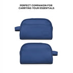 The Swift Navy Toiletry Kit: Chic vegan leather, spacious compartments, and travel-friendly design for organizing essentials.