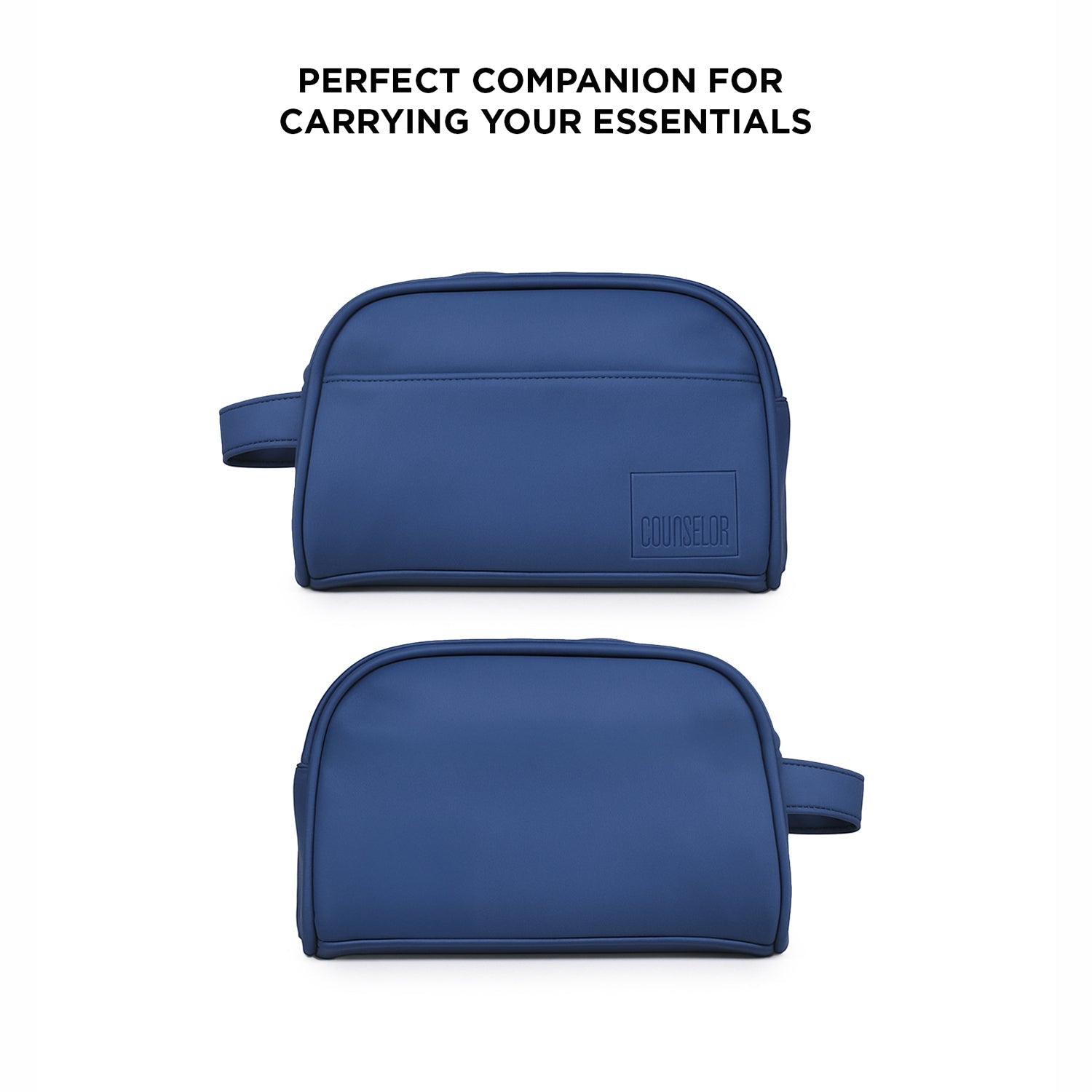 The Swift Navy Toiletry Kit: Chic vegan leather, spacious compartments, and travel-friendly design for organizing essentials.