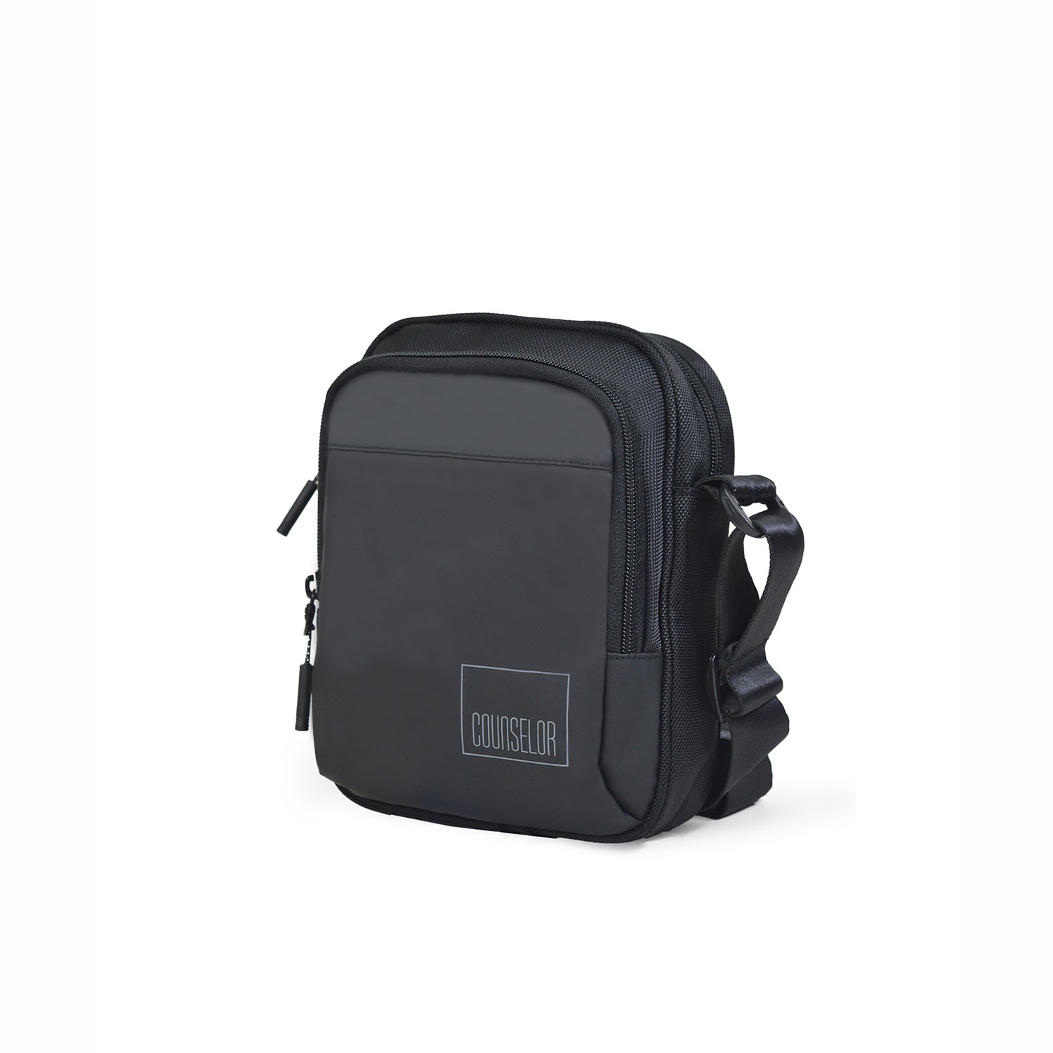 The Luno Black Sling Bag, stylish and functional with durable material and adjustable shoulder strap.