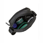 Inside view of the Luno black bag displaying organized compartments for essentials like jars and personal items.