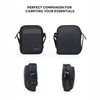 Stylish black bag with adjustable strap, multiple compartments for essentials, suitable for daily use.