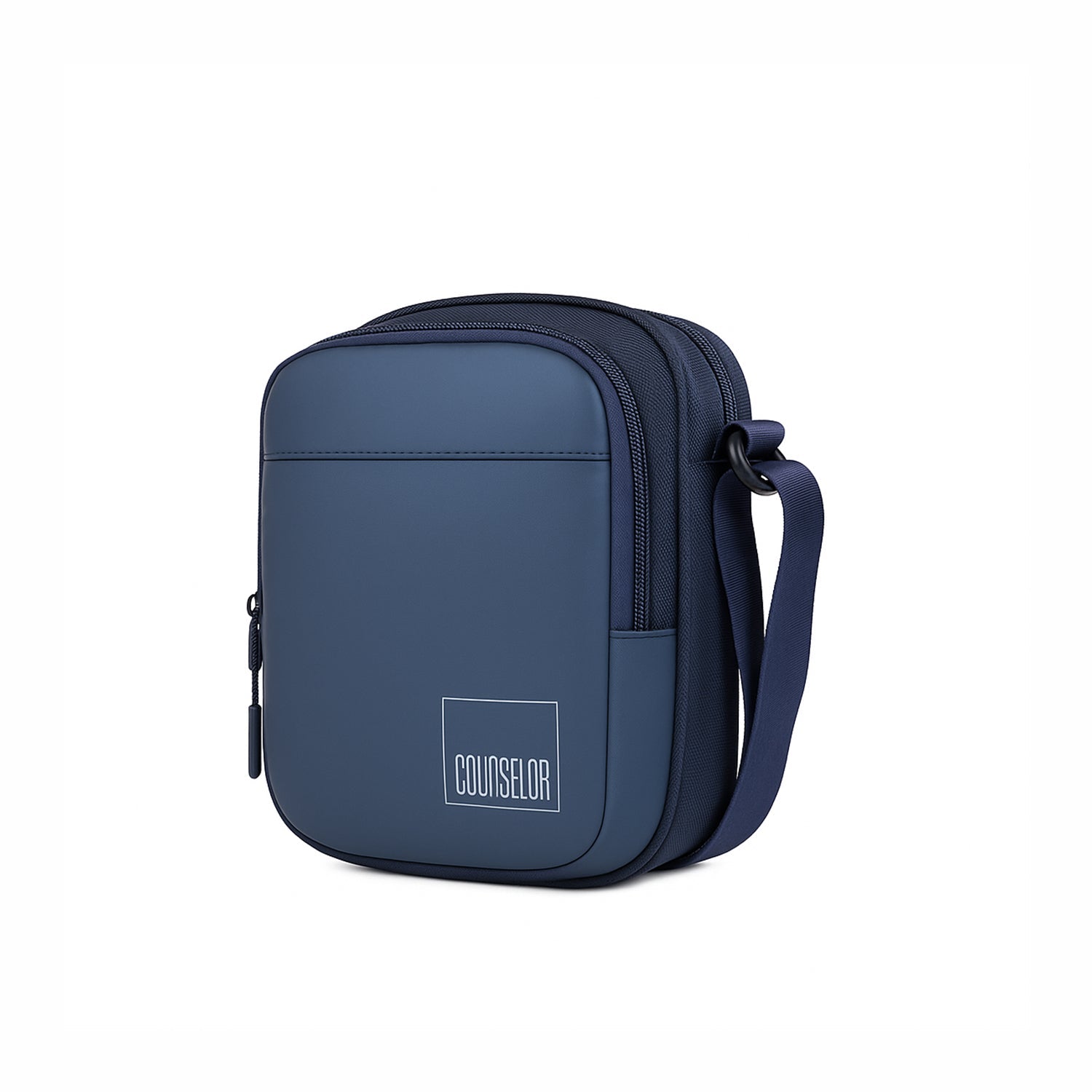 Stylish navy blue sling bag featuring durable polyester and adjustable strap for comfortable wear.