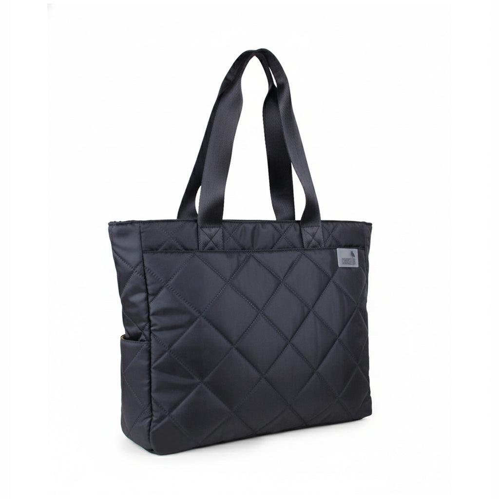 THE AURA - BLACK  QUILTED TOTE BAG