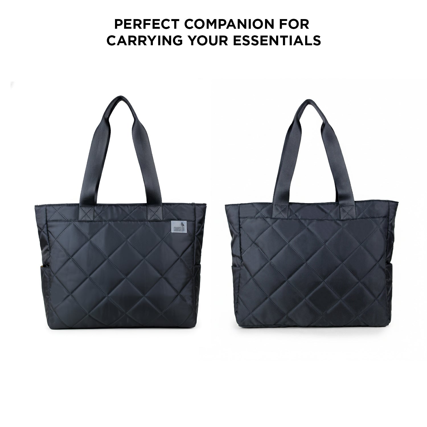 THE AURA - BLACK  QUILTED TOTE BAG