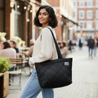 THE AURA - BLACK  QUILTED TOTE BAG