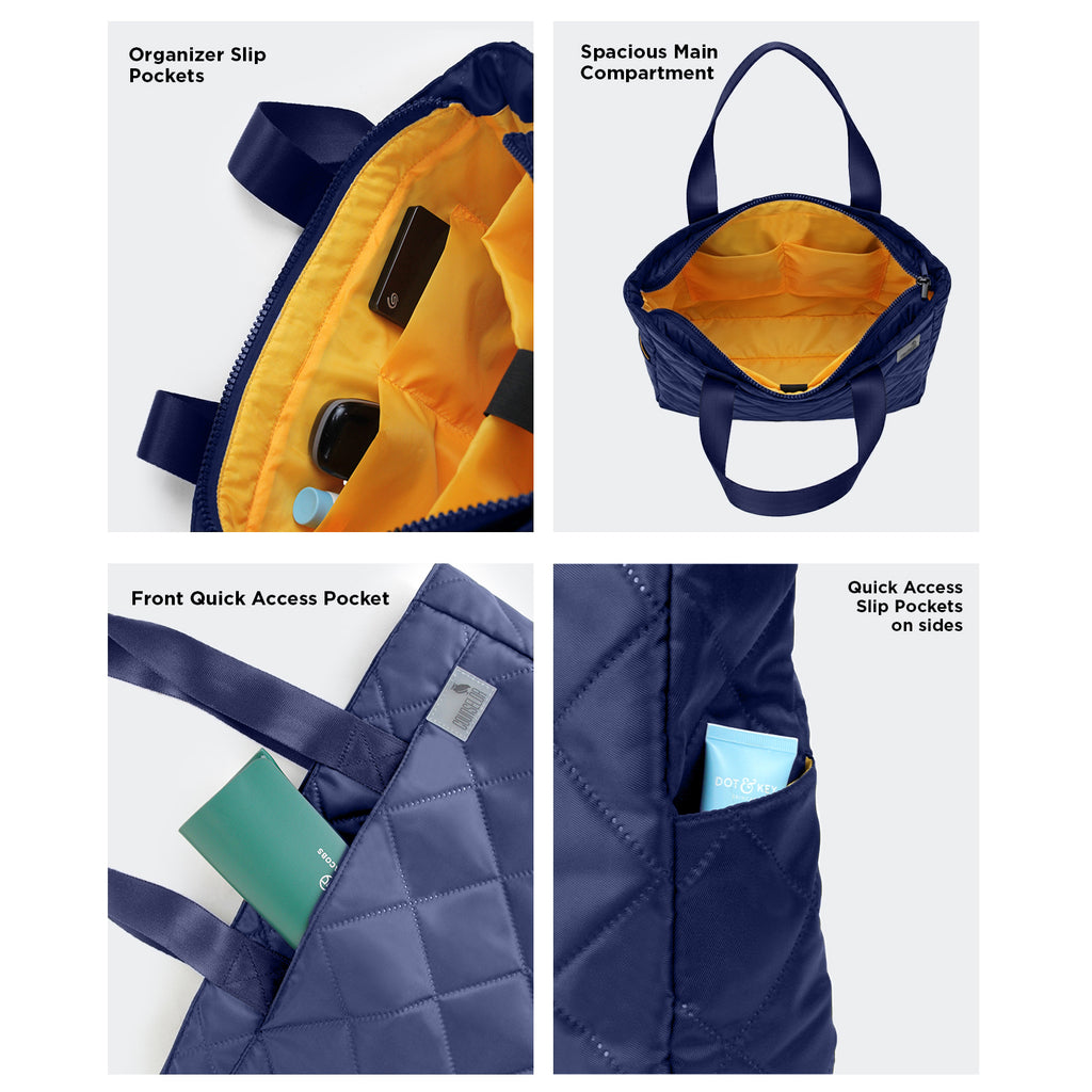 THE AURA - NAVY  QUILTED TOTE BAG