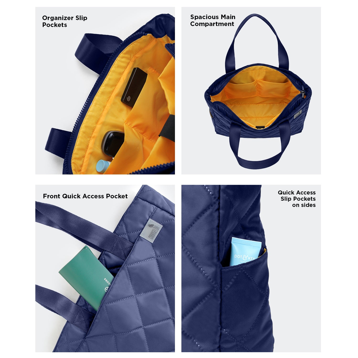 THE AURA - NAVY  QUILTED TOTE BAG