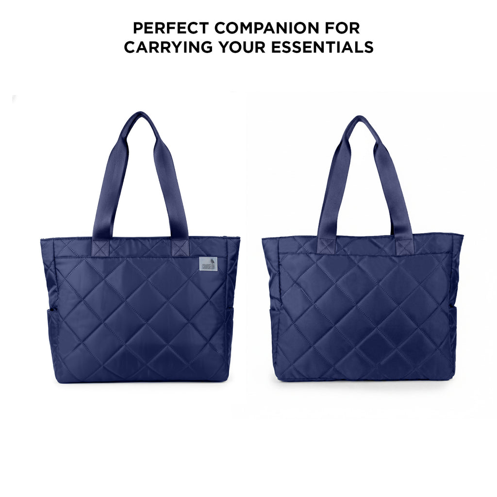 THE AURA - NAVY  QUILTED TOTE BAG