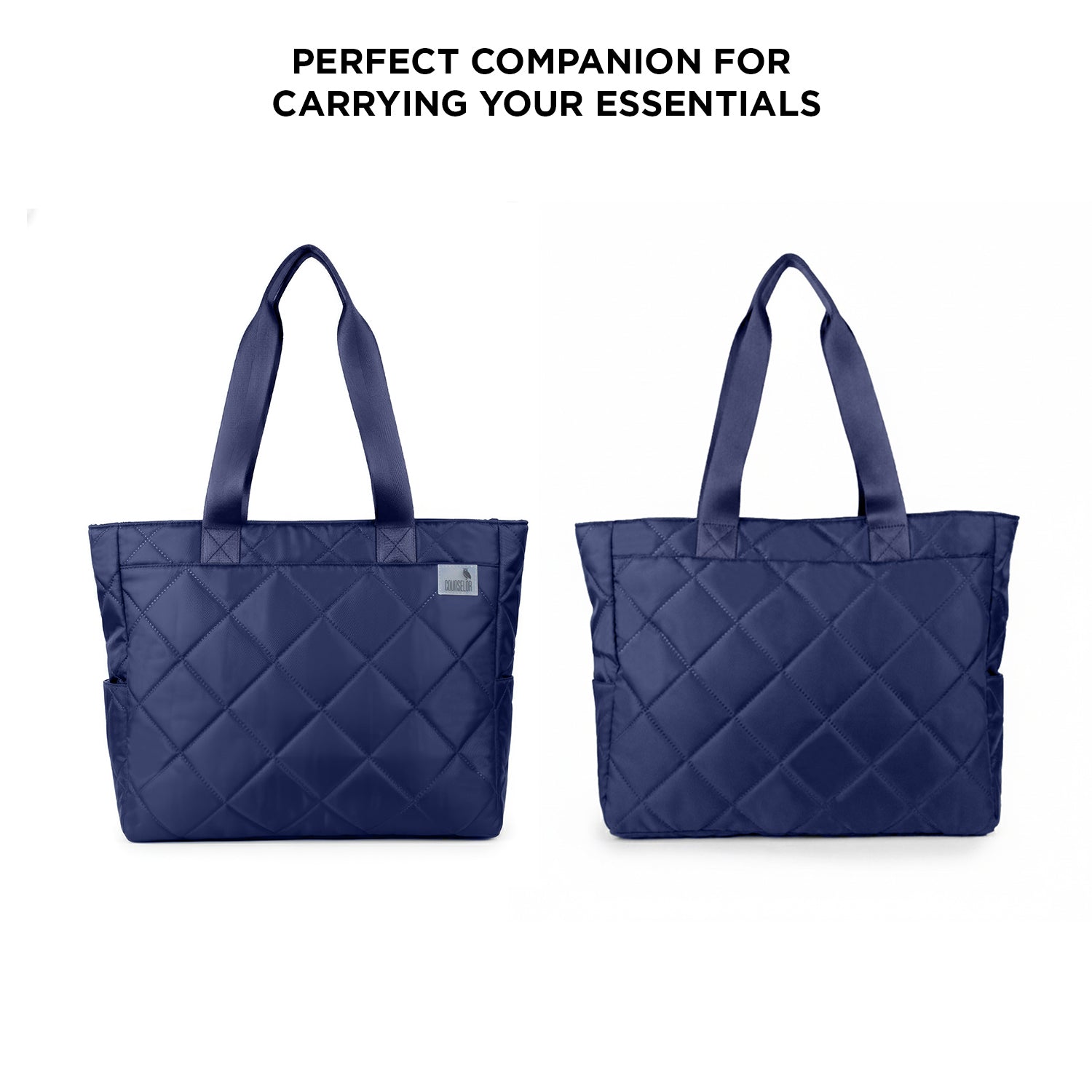 THE AURA - NAVY  QUILTED TOTE BAG