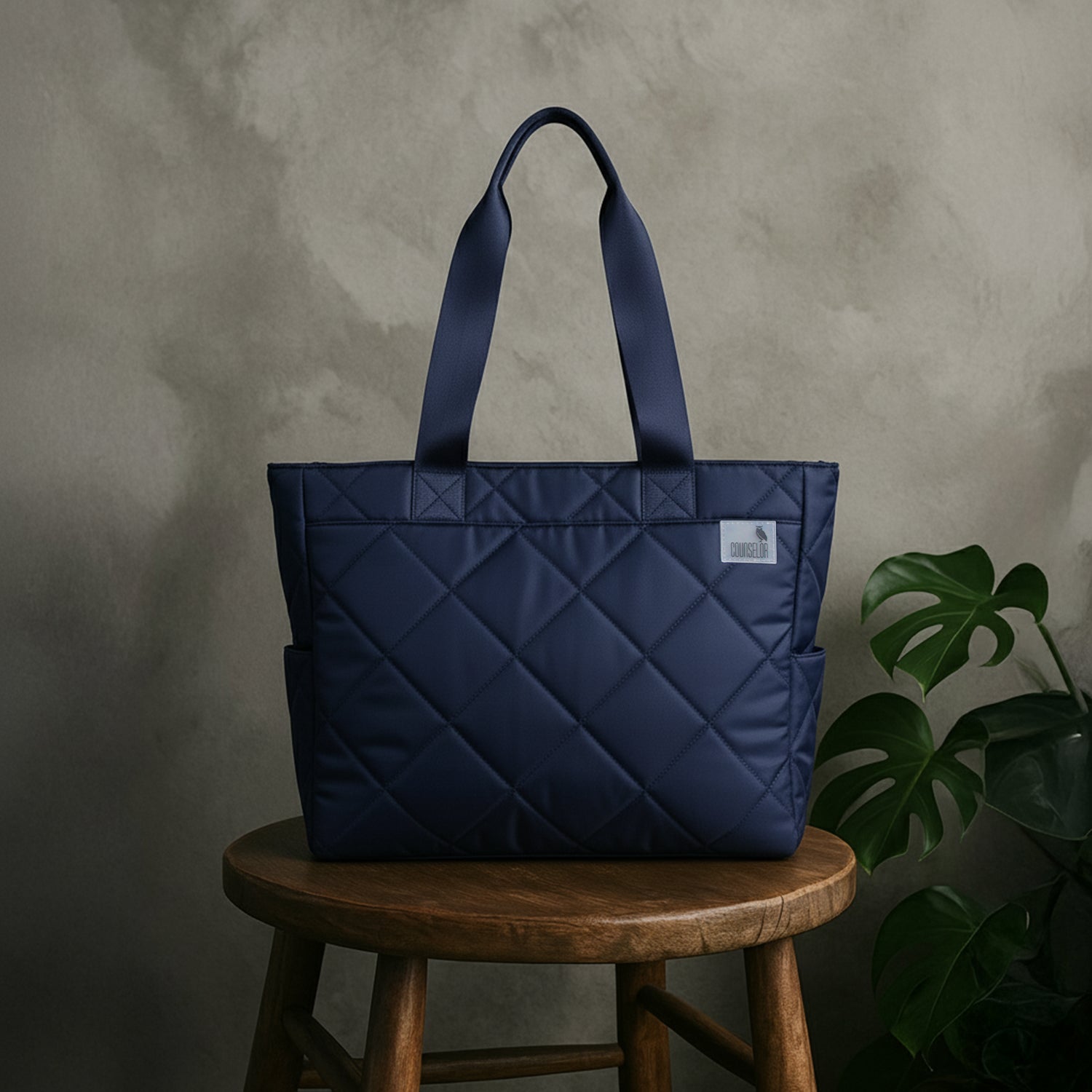 THE AURA - NAVY  QUILTED TOTE BAG