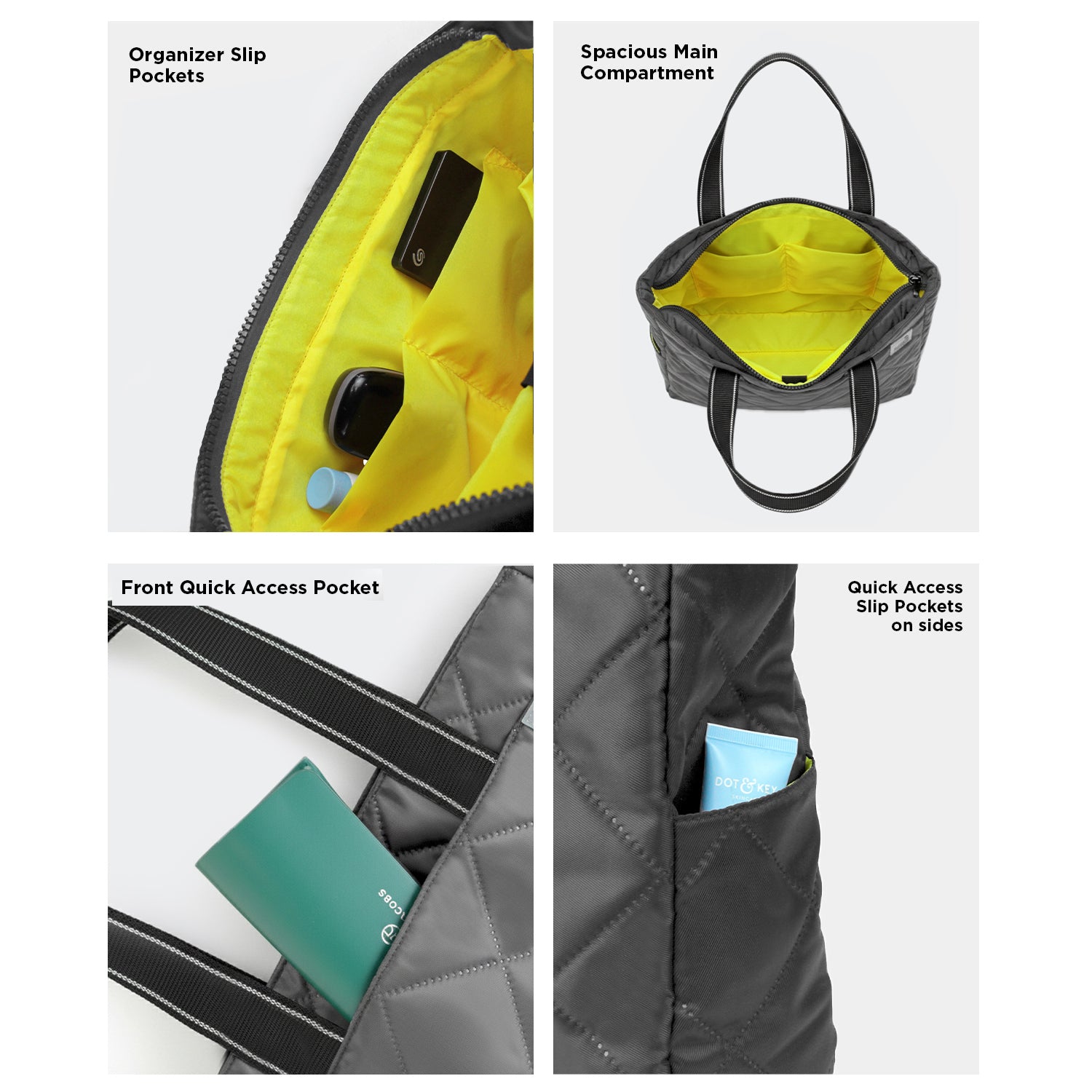 THE AURA - GREY QUILTED TOTE BAG