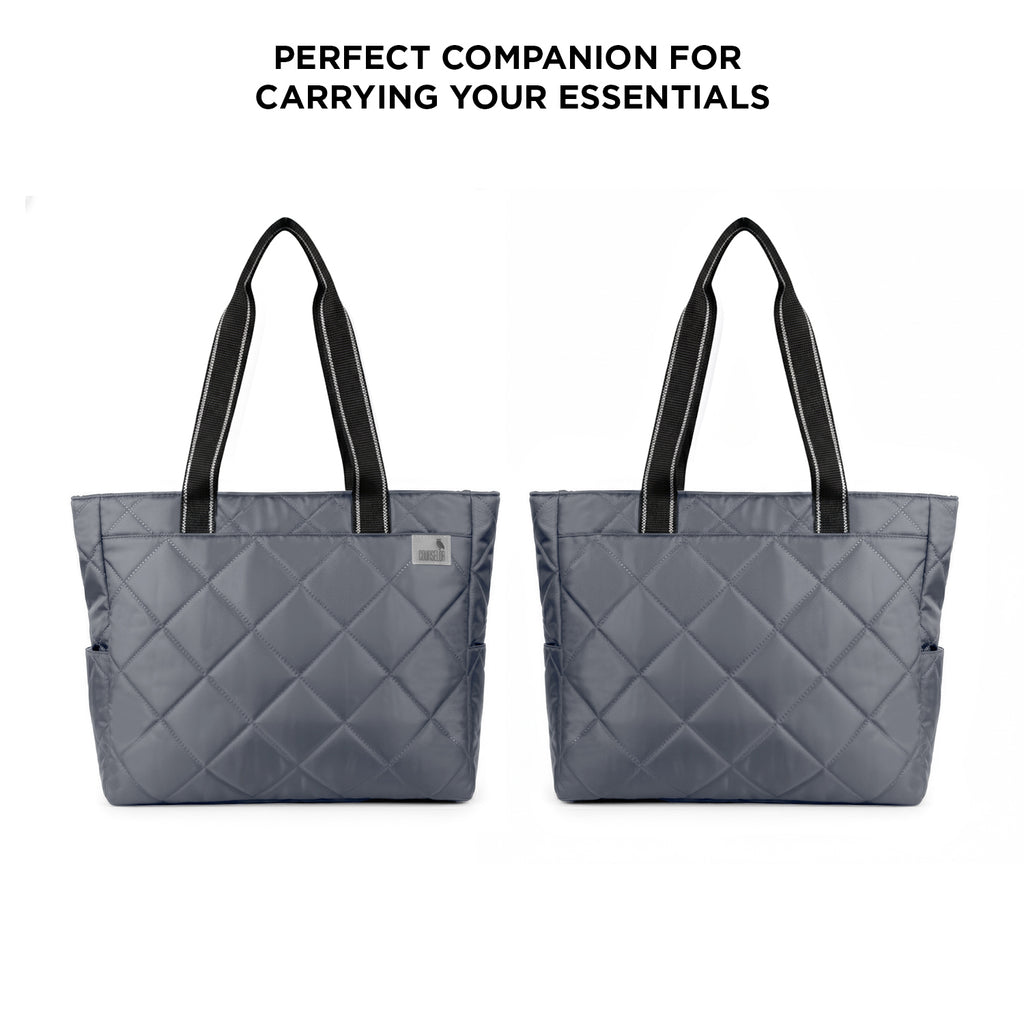 THE AURA - GREY QUILTED TOTE BAG