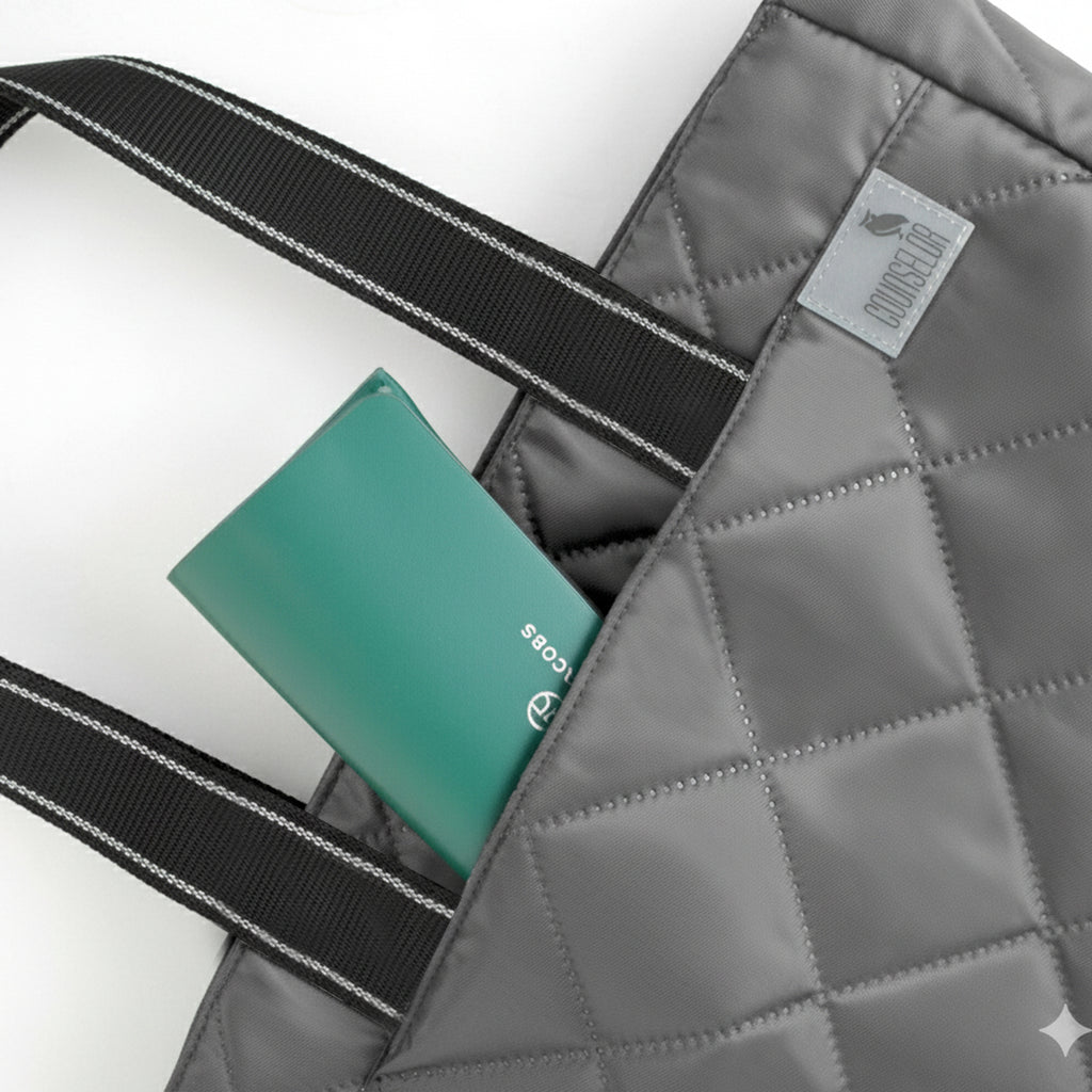 THE AURA - GREY QUILTED TOTE BAG