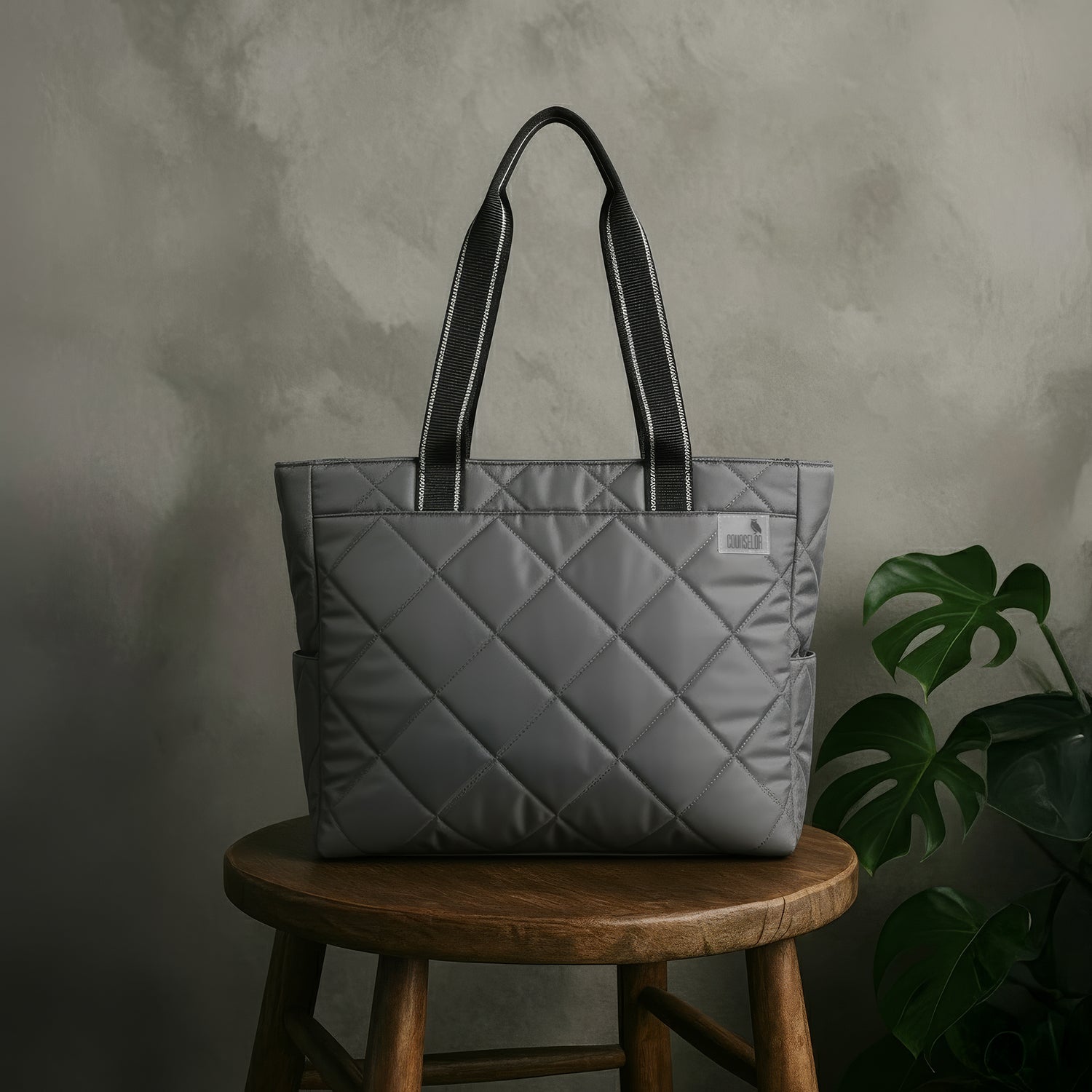 THE AURA - GREY QUILTED TOTE BAG