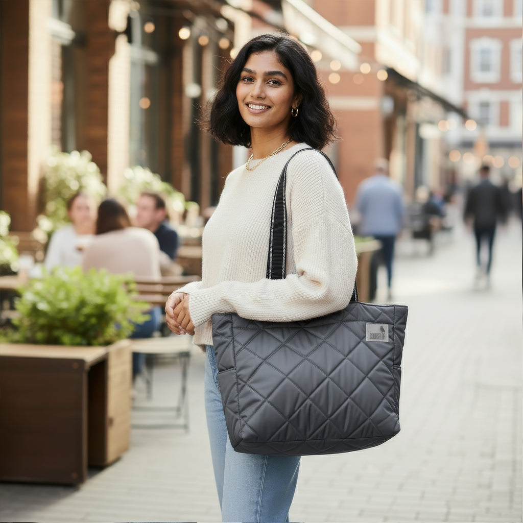 THE AURA - GREY QUILTED TOTE BAG