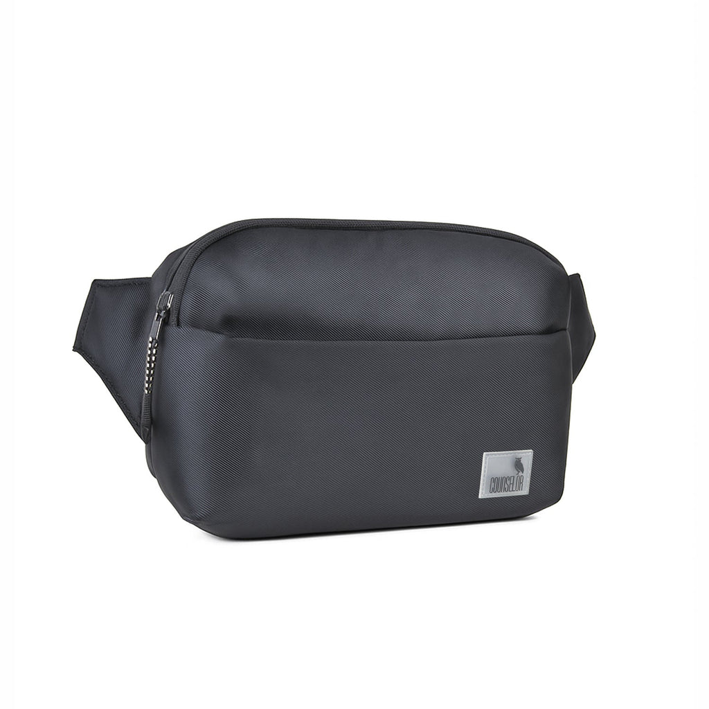 The Avelin black waistpack, a minimalist everyday companion for hands-free convenience, stylish and durable.