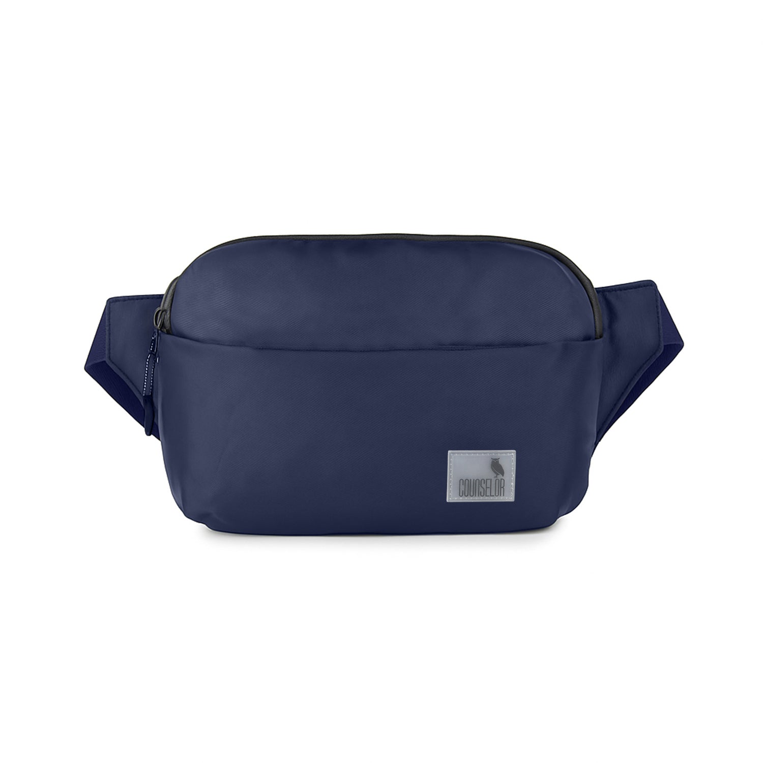 The Avelin waistpack in navy, featuring a minimalist design and adjustable strap for versatile wear.