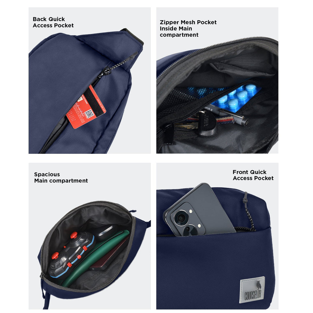 Interior features of The Avelin waistpack, including pockets for easy access and spacious main compartment.