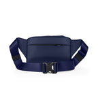 Navy Avelin waistpack featuring a front zipper pocket and adjustable strap for versatile wear.