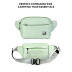 The Avelin waistpack in pista green, designed for carrying essentials with style and comfort.
