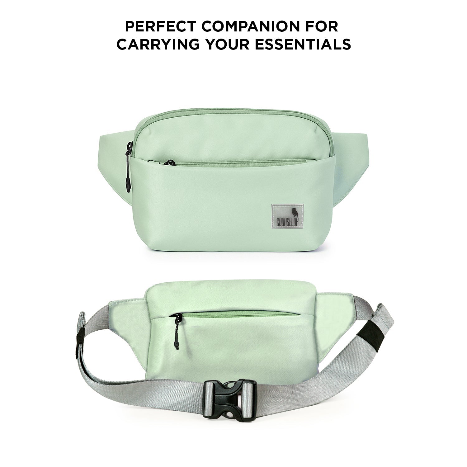 The Avelin waistpack in pista green, designed for carrying essentials with style and comfort.