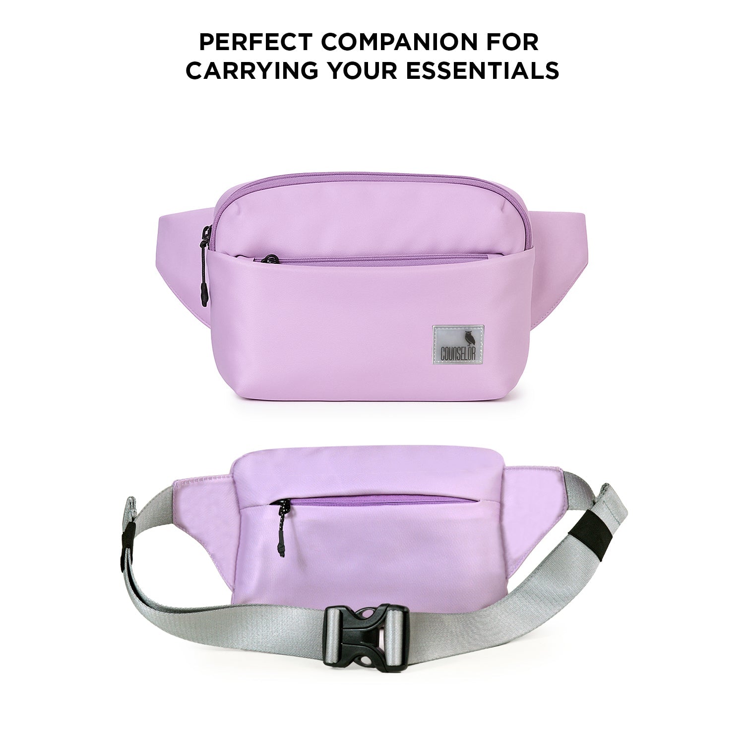 The Avelin pink waistpack, a minimalist companion for carrying essentials, features adjustable straps and multiple pockets.