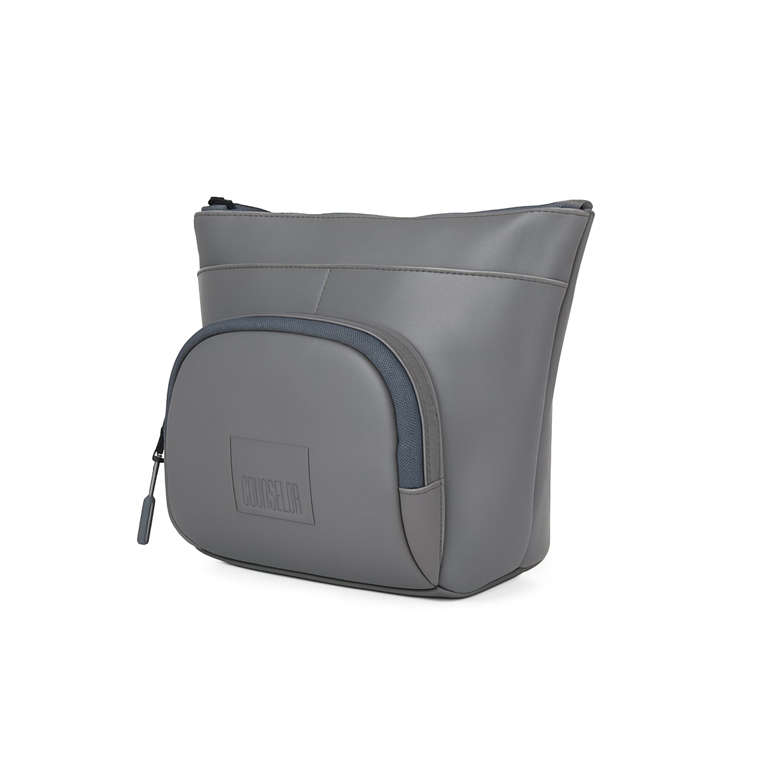 The Eiko grey pouch featuring minimalist design, spacious compartments, and durable materials for everyday use.
