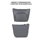 The Eiko grey pouch, a minimalist bag for carrying daily essentials with sleek design and multiple storage options.