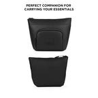The Eiko black pouch showcasing minimalist design for carrying essentials, ideal for travel and daily use.