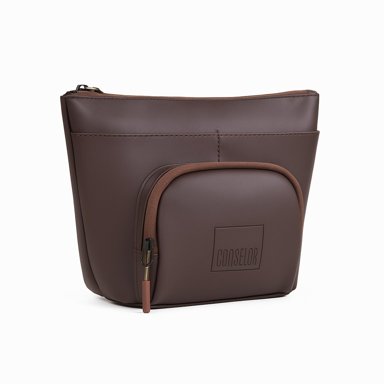 Brown Eiko pouch featuring minimalist design, compact storage, and ultra-light travel readiness.