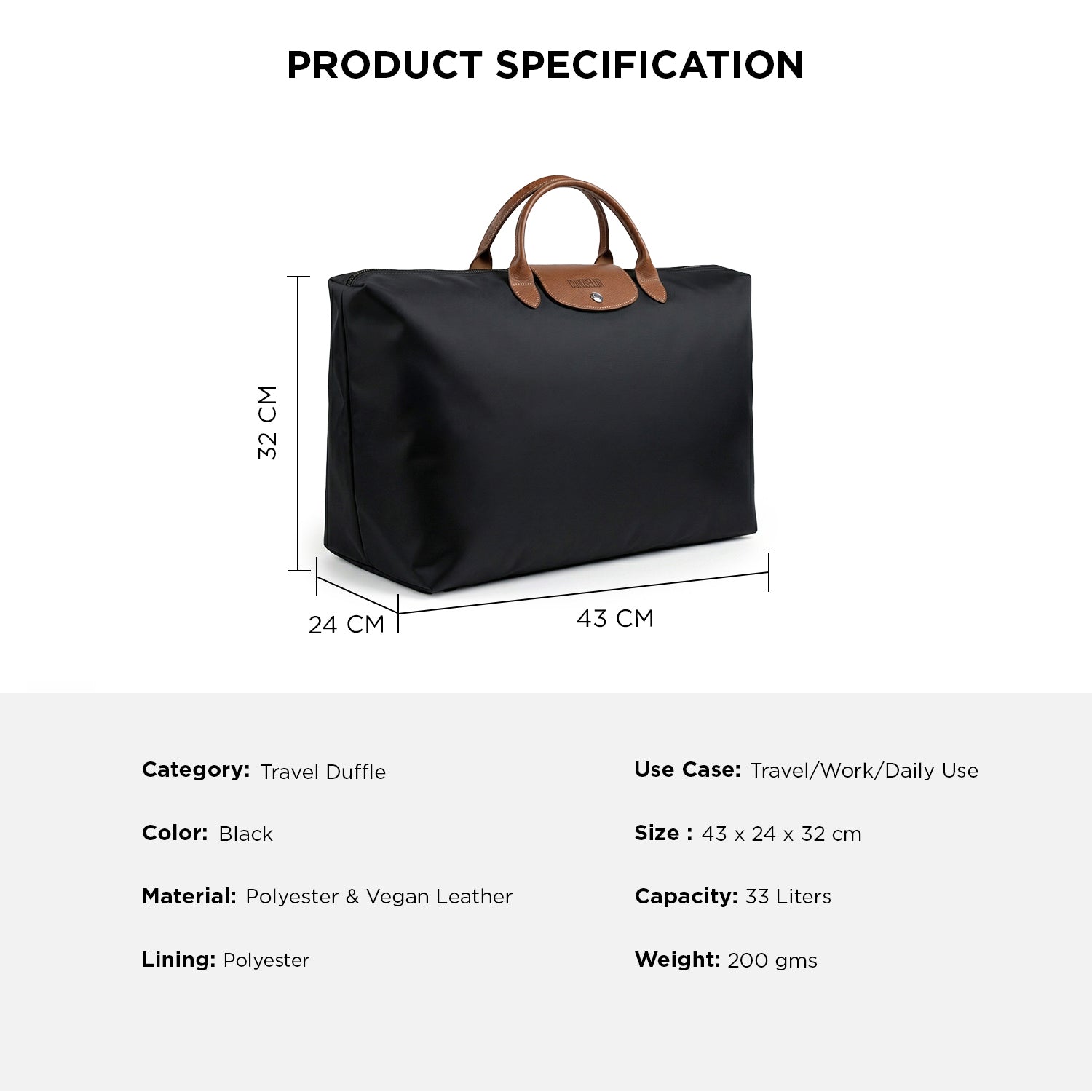 FOLDX DUFFLE BAG - BLACK