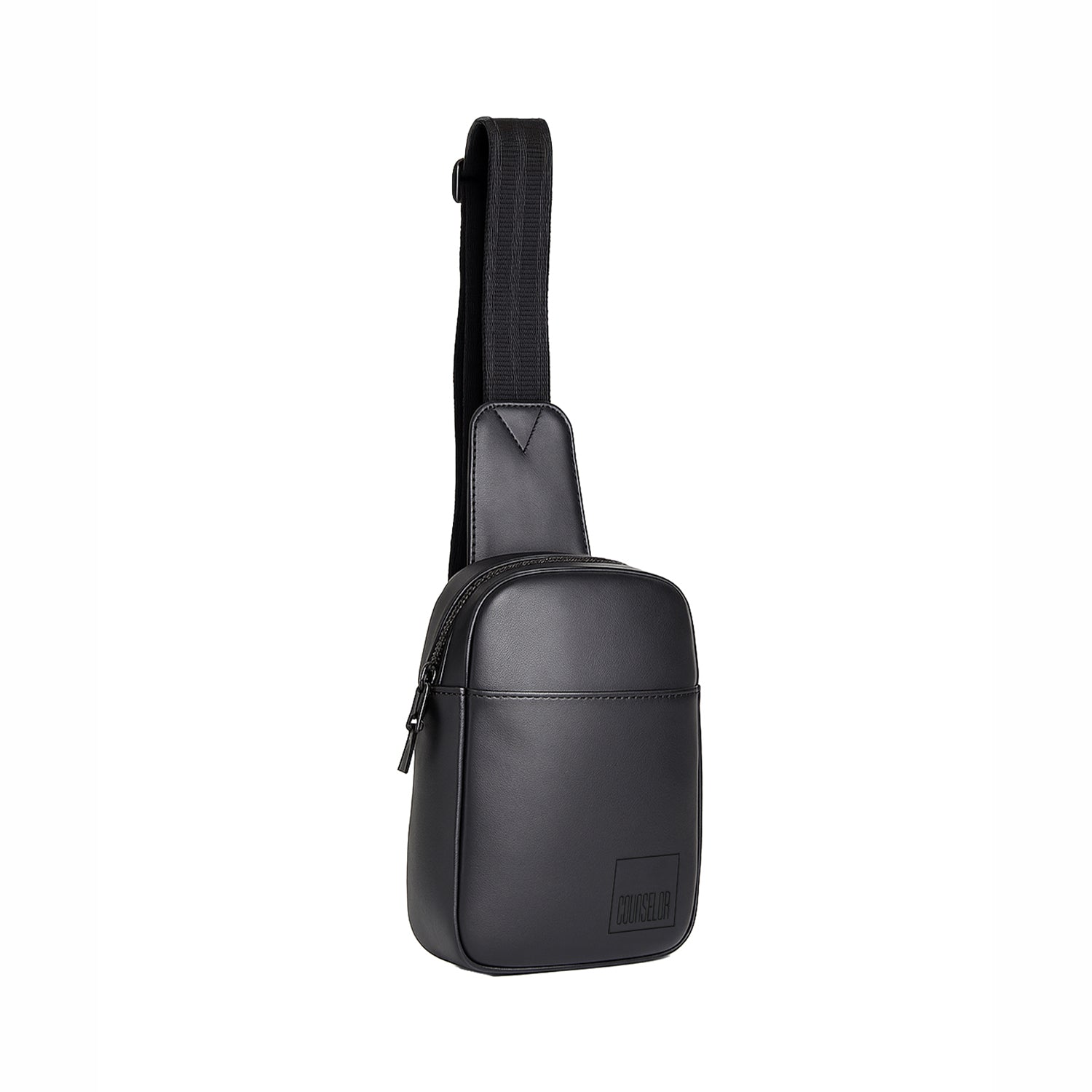 The Kiro Black Crossbody Bag, stylish and eco-friendly vegan leather with adjustable strap.