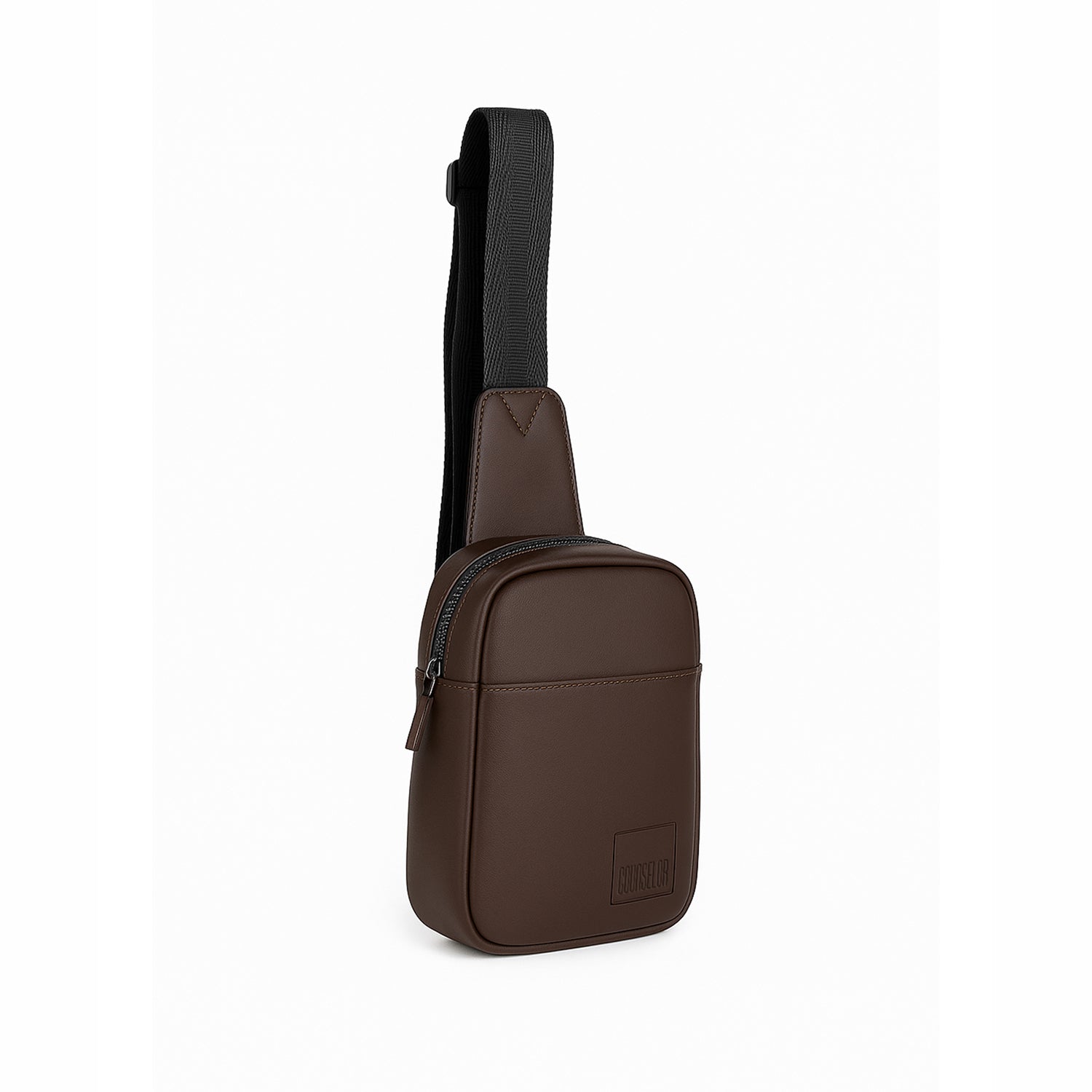 Stylish brown crossbody bag made from vegan leather with an adjustable strap and secure zippers.