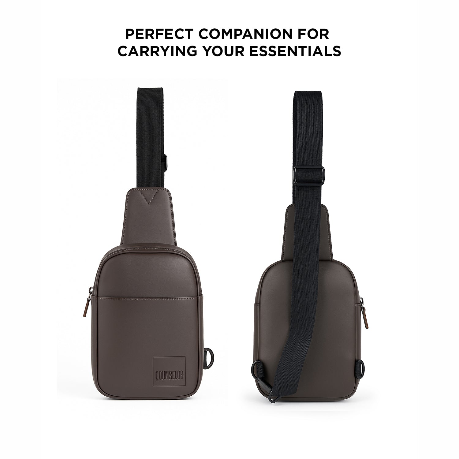 The Kiro Crossbody Bag in brown, showcasing stylish design and adjustable strap for carrying essentials.