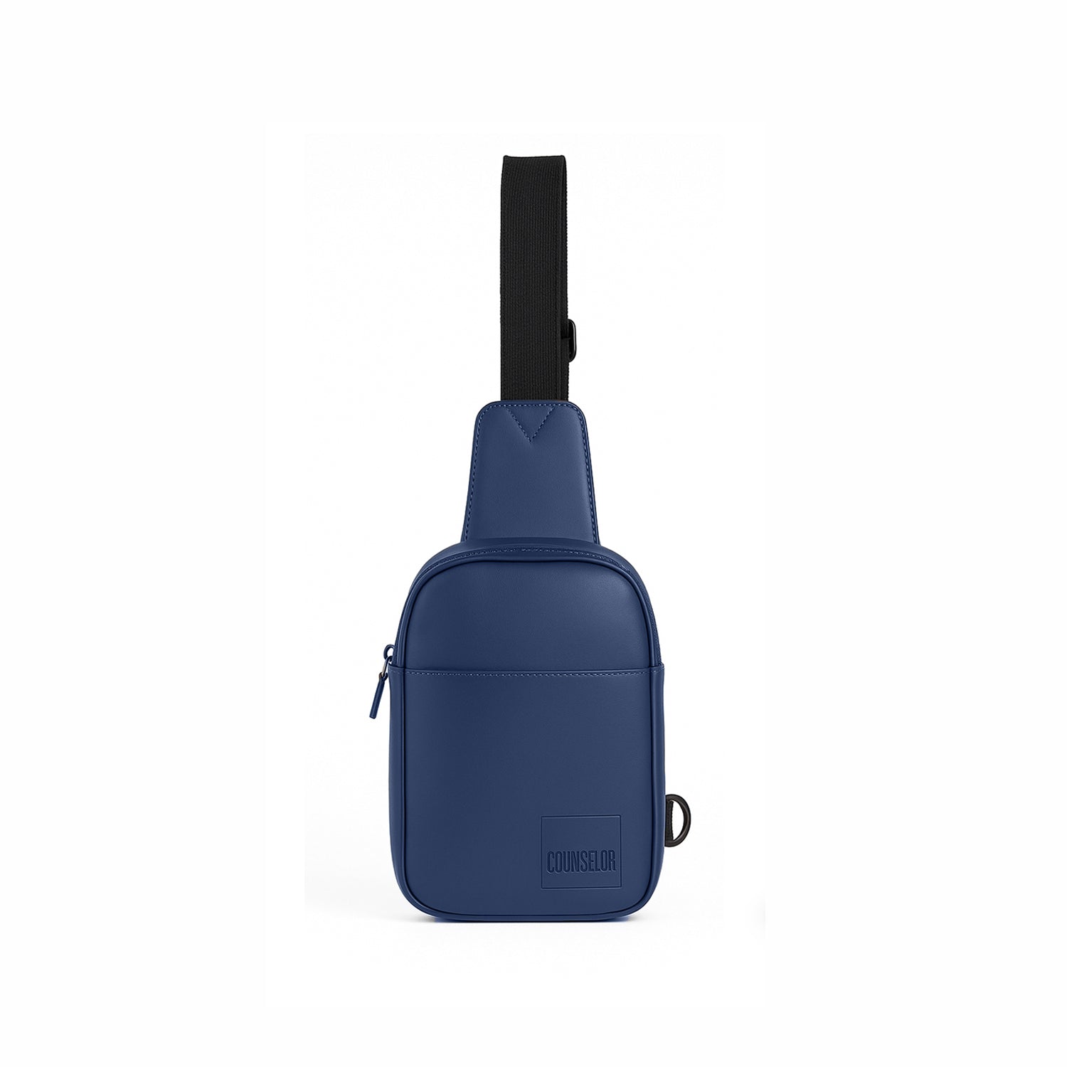 Stylish navy crossbody bag crafted from eco-friendly vegan leather, featuring adjustable strap and multiple compartments for organization.