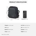 Luno Black Crossbody Bag: Durable 1680D polyester, smart organization, adjustable strap, ideal for daily use and travel.