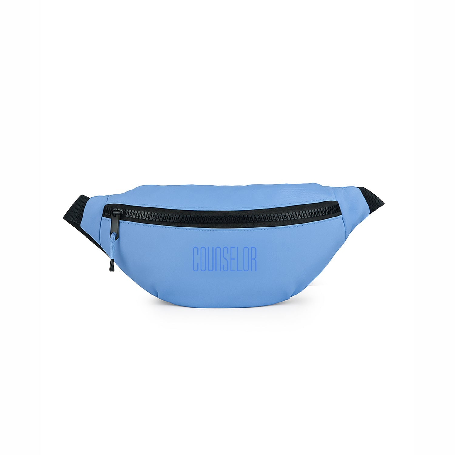 Sky blue fanny pack featuring a durable zipper and adjustable strap, perfect for hands-free convenience.
