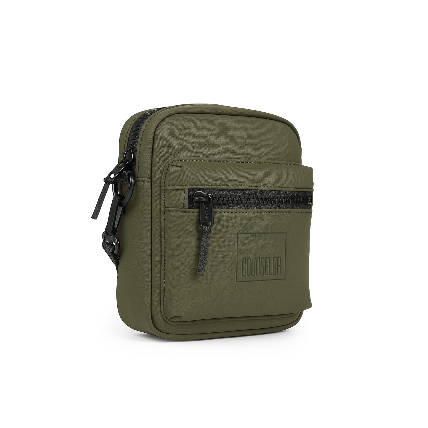 Stylish olive green bag with heavy-duty zippers, featuring a front pocket and a sleek design for everyday use.